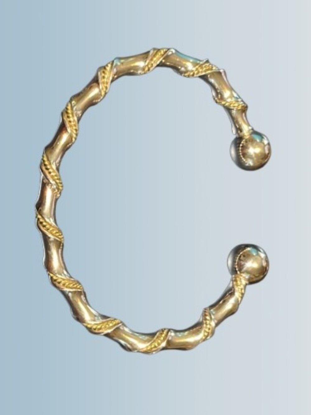 Vintage Taxco Mexico Sterling Silver Cuff Bracelet 925 Two-Tone Rope Twist